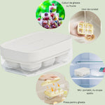Forma pentru gheata cu presa Flippy, din silicon alimentar, 6 cuburi, caserola pentru depozitare, usor de folosit si