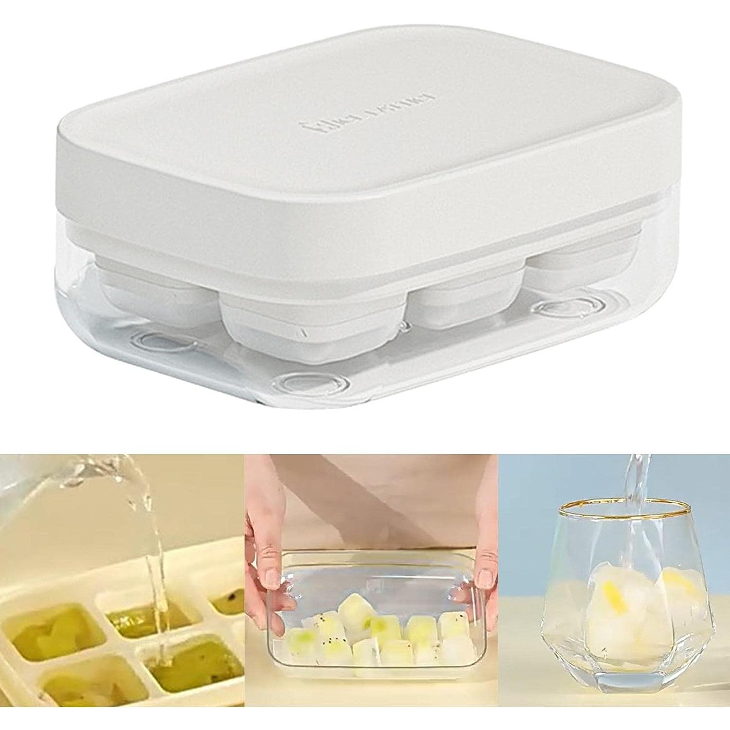 Forma pentru gheata cu presa Flippy, din silicon alimentar, 6 cuburi, caserola pentru depozitare, usor de folosit si