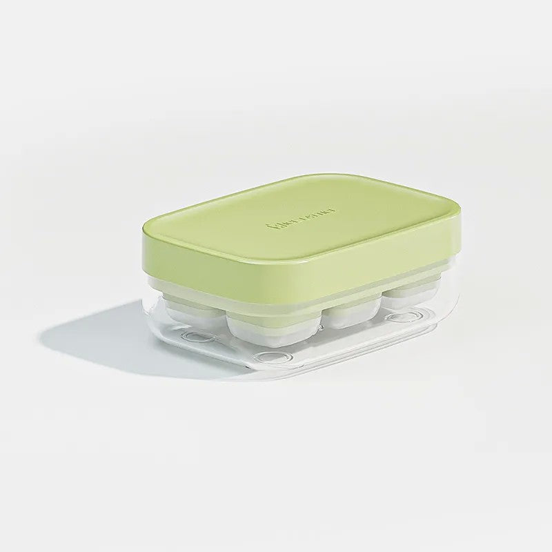 Forma pentru gheata cu presa Flippy, din silicon alimentar, 6 cuburi, caserola pentru depozitare, usor de folosit si