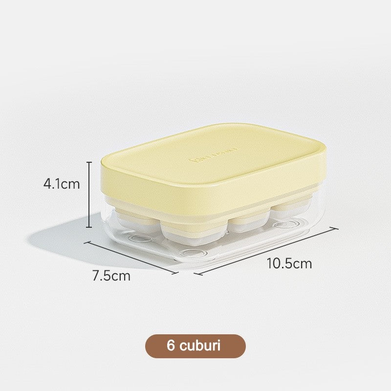 Forma pentru gheata cu presa Flippy, din silicon alimentar, 6 cuburi, caserola pentru depozitare, usor de folosit si