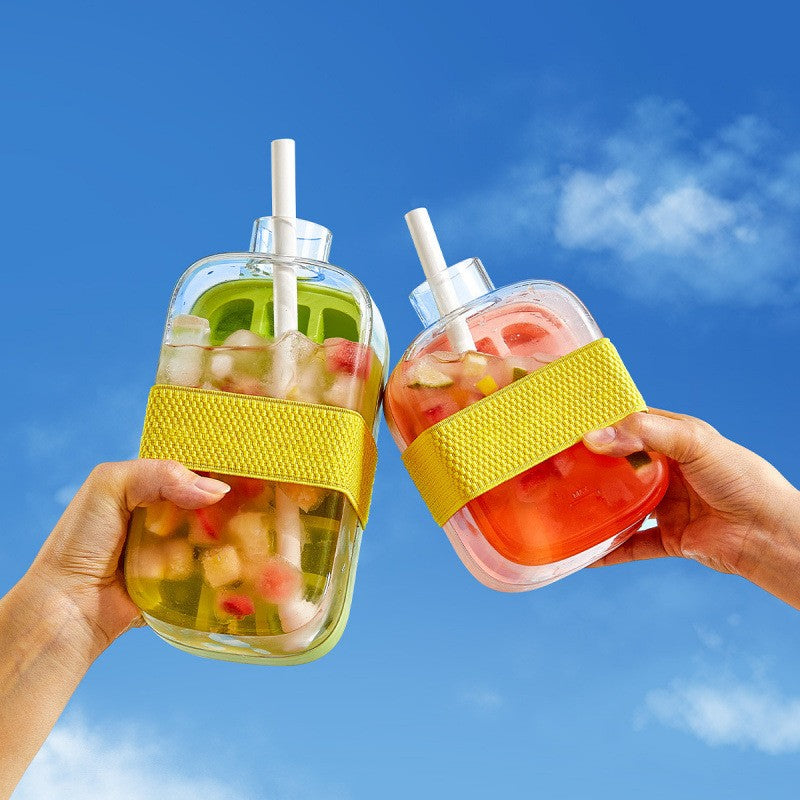 Forma de Gheata, Flippy, 2in1, Tip Sticla cu Pai, 500 ml, 12 Cuburi, 16.3 x 10.8 x 8 cm, Roz