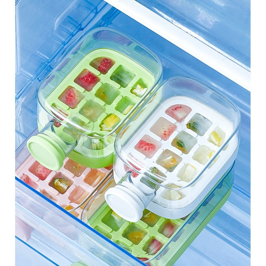 Forma de Gheata, Flippy, 2in1, Tip Sticla cu Pai, 500 ml, 12 Cuburi, 16.3 x 10.8 x 8 cm, Verde