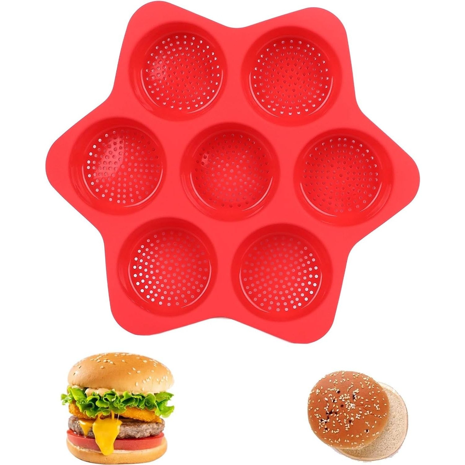 Forme de Silicon pentru Copt, Flippy, 7 Forme Rotiunde, pentru Burgeri si Prajituri, 38.5 x 4 cm, Rosu