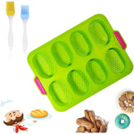 Forme de Silicon pentru Copt, Flippy, 8 Forme Ovale, pentru Paine si Prajituri, 34.5 x 23.8 x 2.5 cm, Verde/Roz