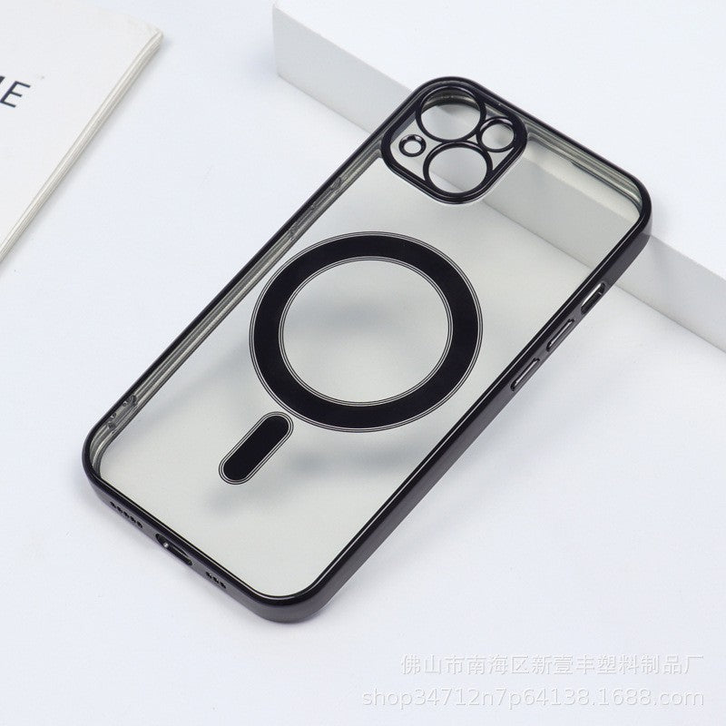 Husa MagSafe pentru Apple iPhone 12, Protectie camera, Full TPU, Margini colorate Electroplating, Magnetica, Incarcare