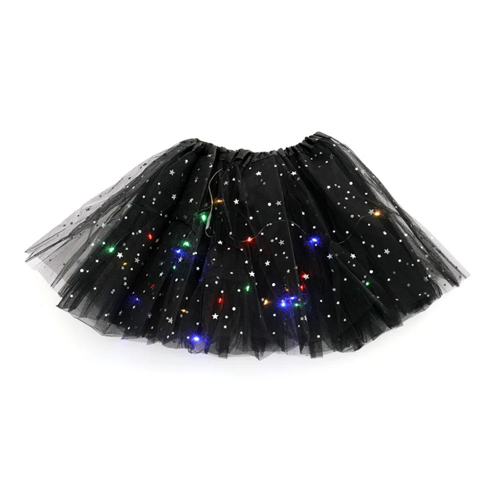 Fusta LED pentru Copii, Flippy, Tutu de Balet pentru Fetite cu Luminite Multicolore Incorporate, Model Stelute, 30 cm