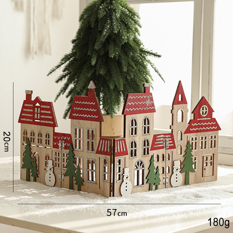 Decoratiune de Craciun, Flippy, Model Orasel de Craciun pentru Brad, in stil European, Pliabil din Lemn, 57 x 20 cm,