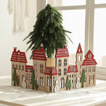 Decoratiune de Craciun, Flippy, Model Orasel de Craciun pentru Brad, in stil European, Pliabil din Lemn, 57 x 20 cm,