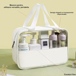 Geanta cosmetice Flippy, pentru voiaj sau organizare, material PVC/textil, impermeabila, portabila, 26 x 15 x 10 cm, alb