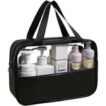 Geanta cosmetice Flippy, pentru voiaj sau organizare, material PVC/textil, impermeabila, portabila, 30X21X12 cm, negru