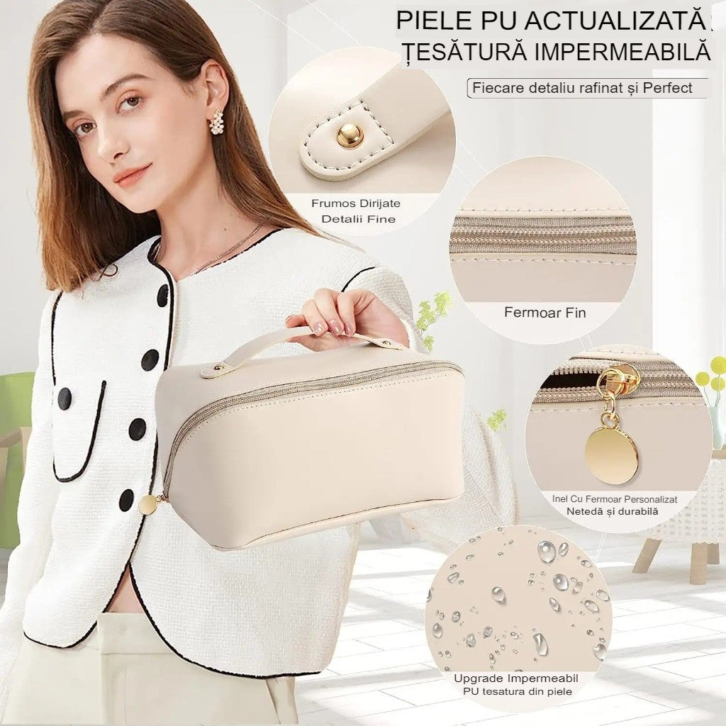 Geanta de Calatorie Flippy, Pentru Cosmetice, Portabila, Impermeabila, din Piele Ecologica, Compartimente Multiple, cu