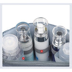Geanta cosmetice voiaj, Flippy, material panza, impermeabil, 3 compartimente, cu agatatoare, Gri, 47 x 28 x 20 cm