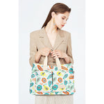 Geanta de Mana/Umar, Multifunctionala, Flippy, Inchidere cu Capsa, Imprimeu Fructe, Material Textil, 33.5 x 25 x 14.5