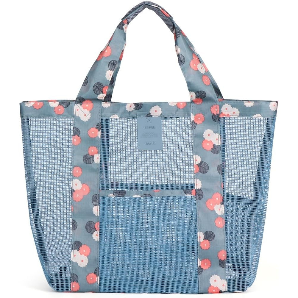 Geanta de Plaja, Flippy, din Plasa Transparenta, Imprimeu Floral, 43 x 10 x 33 cm, Model pentru Umar, Lungime