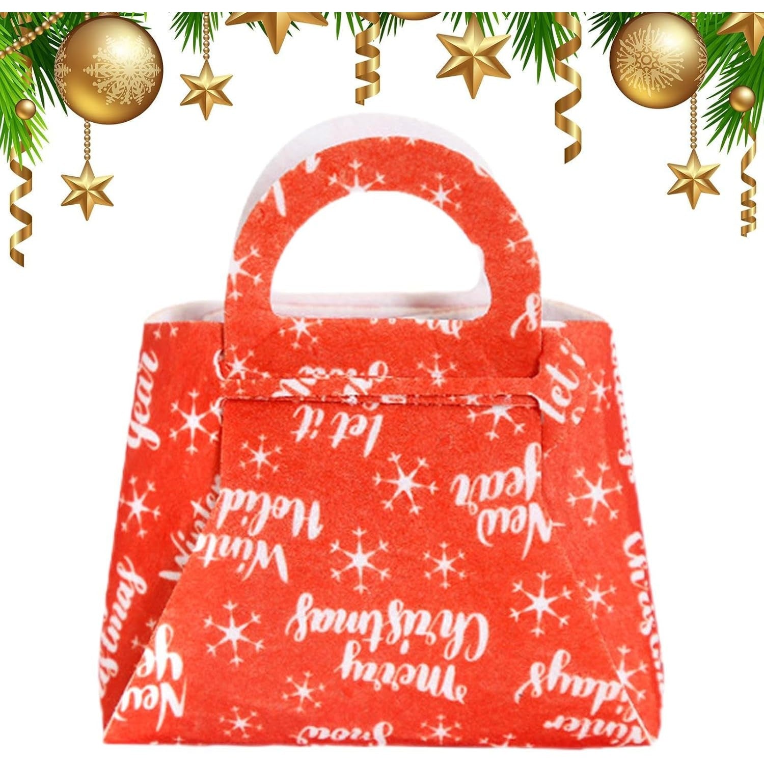 Geanta pentru Copii, Flippy, Pliabila, pentru Cadouri de Craciun, din Panza Netesuta, Merry Christmas, 13 x 12 x 6 cm,