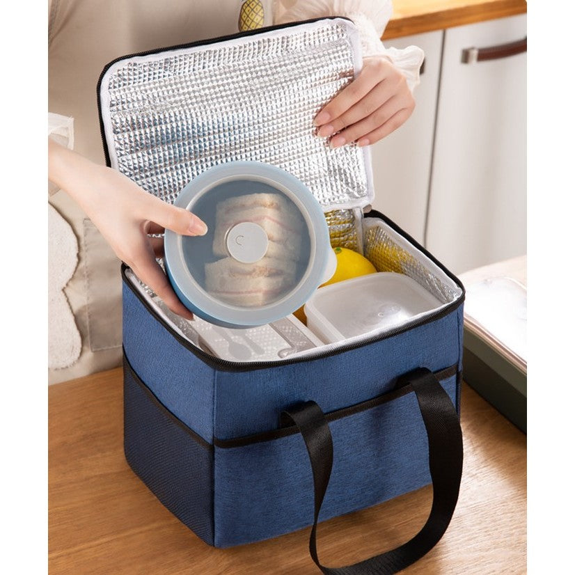 Geanta Termica Flippy pentru Pranz, Compartimente Telefon si Tacamuri, Multifunctionala, Impermeabila, 24x18x21 cm,