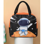 Geanta Termoizolanta pentru Copii, Flippy, 23x13x19 cm, Model Imprimeu Astronaut, din Folie de Aluminiu si Panza