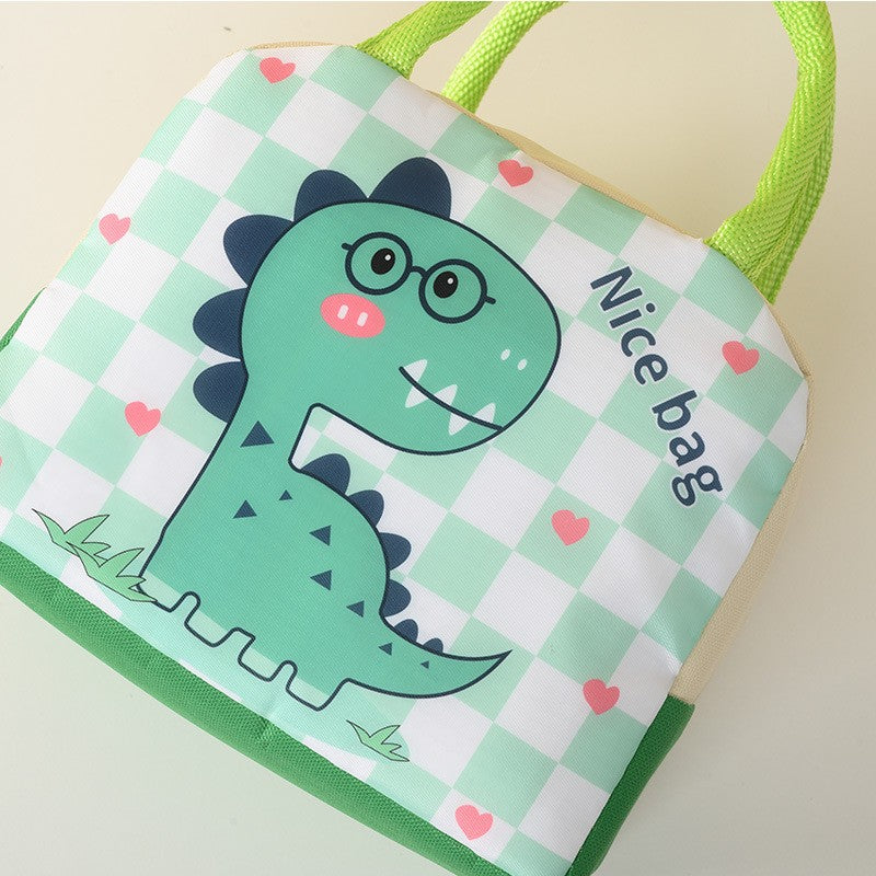 Geanta Termoizolanta pentru Copii, Flippy, 23x13x19 cm, Model Imprimeu Dinozaur, din Folie de Aluminiu si Panza Oxford,