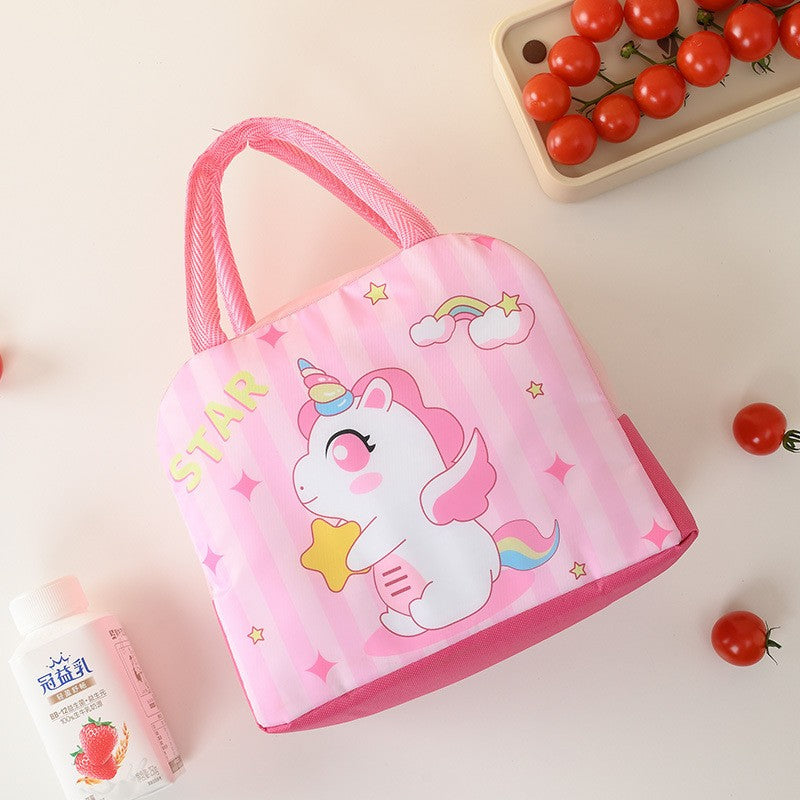 Geanta Termoizolanta pentru Copii, Flippy, 23x13x19 cm, Model Imprimeu Unicorn, din Folie de Aluminiu si Panza Oxford,