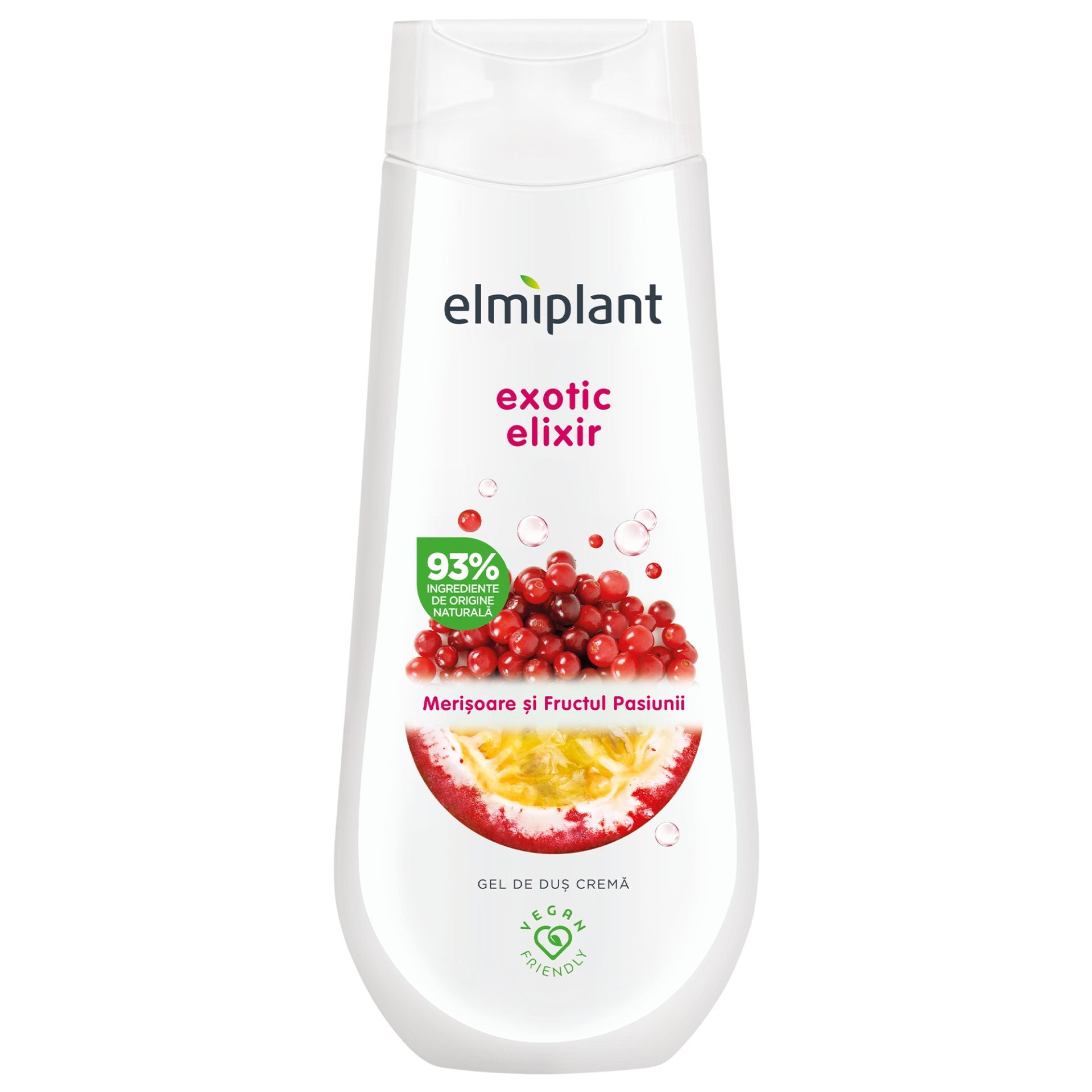 Gel de Dus Crema, Elmiplant, Cu Merisoare si Fructul Pasiunii, 400 ml