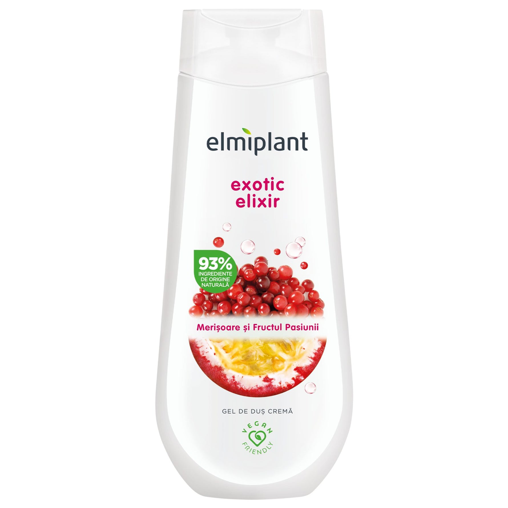 Gel de Dus Crema, Elmiplant, Cu Merisoare si Fructul Pasiunii, 400 ml