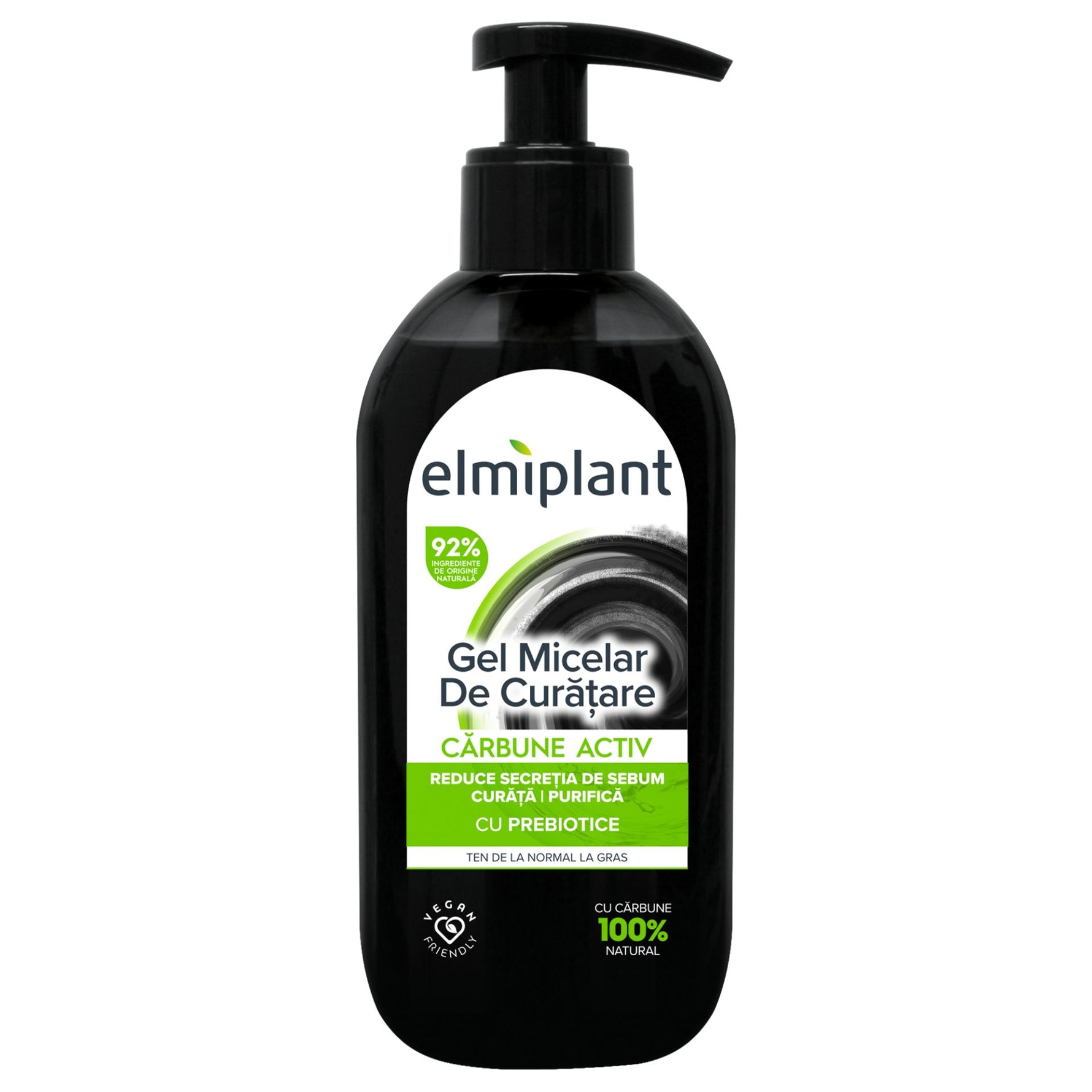 Gel Micelar de Curatare, Elmiplant, cu Carbune Pentru Ten Normal/Gras, 200 ml