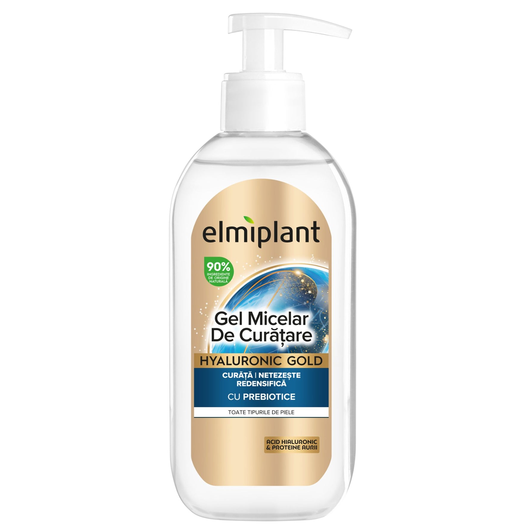 Gel Micelar de Curatare, Elmiplant, Hyaluronic Gold cu 92% Ingrediente de Origine Naturala, 200 ml
