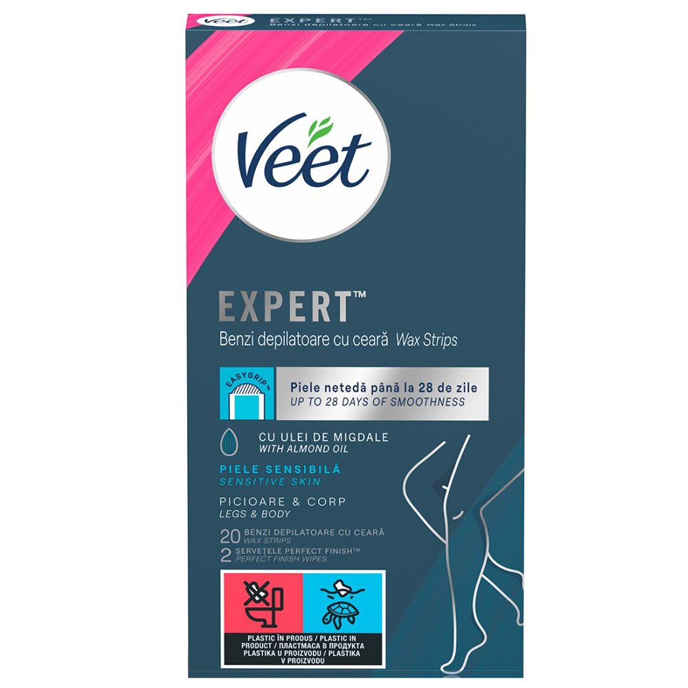 Gel, Veet Benzi Ceara Depilatoare Corp 12 buc Easy, Piele Sensibila