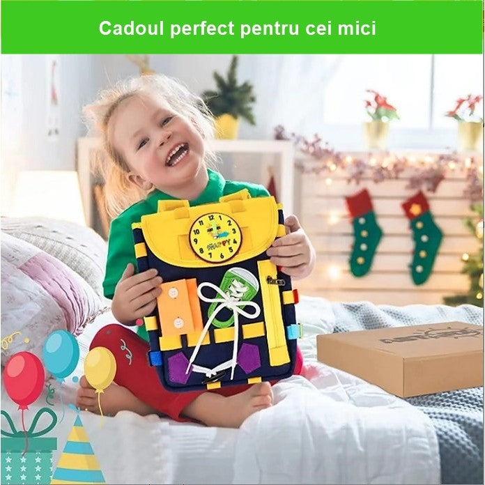 Ghiozdan Montessori, Flippy, pentru Copii 2-6 ani, Fidget Pop, cu Catarame si Fermoare, Jucarii Senzoriale, Activitate