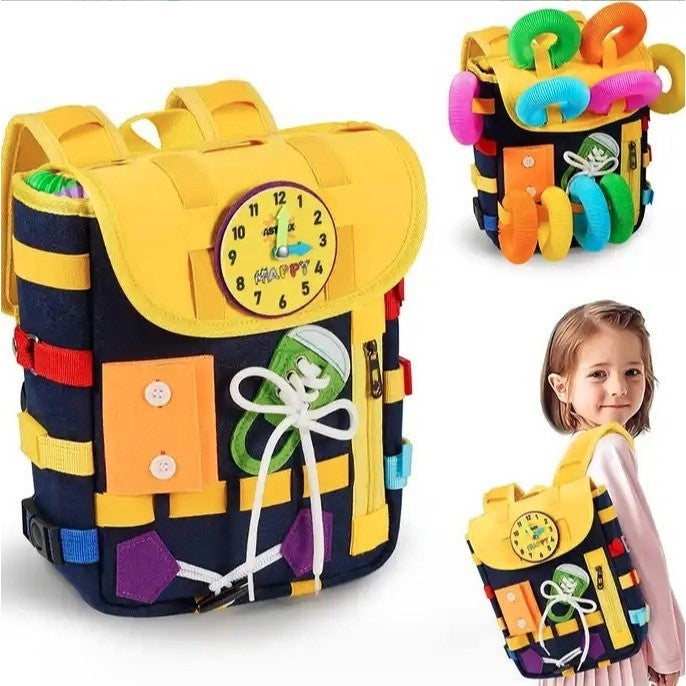 Ghiozdan Montessori, Flippy, pentru Copii 2-6 ani, Fidget Pop, cu Catarame si Fermoare, Jucarii Senzoriale, Activitate