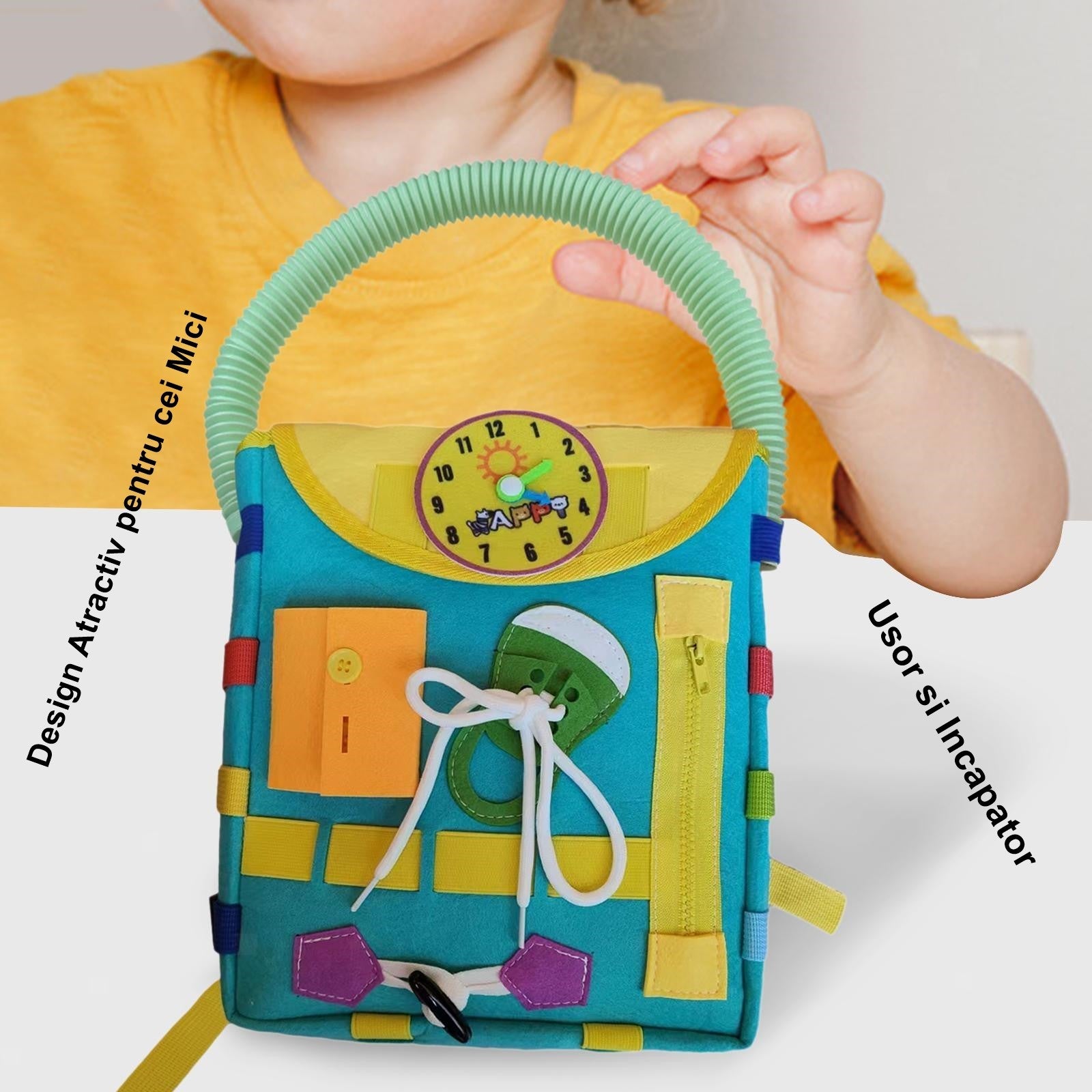 Ghiozdan Montessori, Flippy, pentru Copii 2-6 ani, Fidget Pop, cu Catarame si Fermoare, Jucarii Senzoriale, Activitate