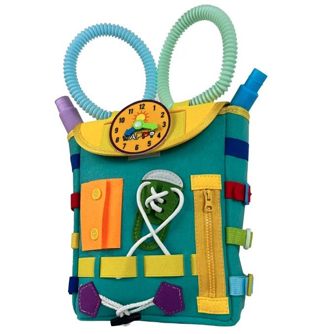 Ghiozdan Montessori, Flippy, pentru Copii 2-6 ani, Fidget Pop, cu Catarame si Fermoare, Jucarii Senzoriale, Activitate