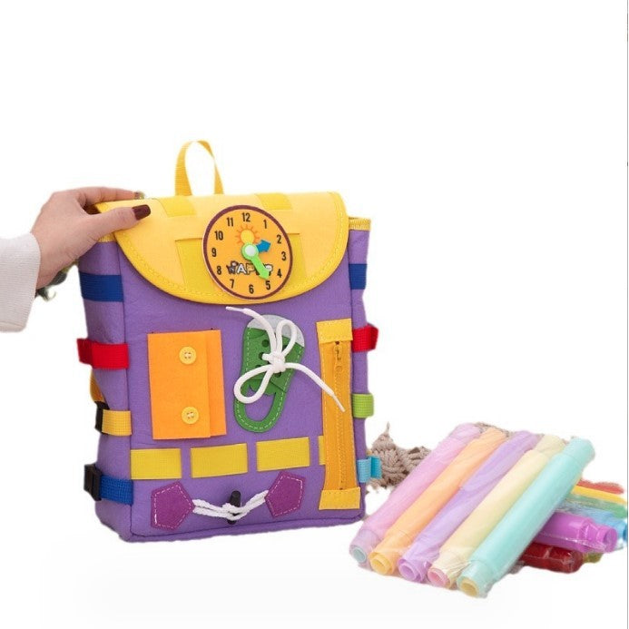 Ghiozdan Montessori, Flippy, pentru Copii 2-6 ani, Fidget Pop, cu Catarame si Fermoare, Jucarii Senzoriale, Activitate