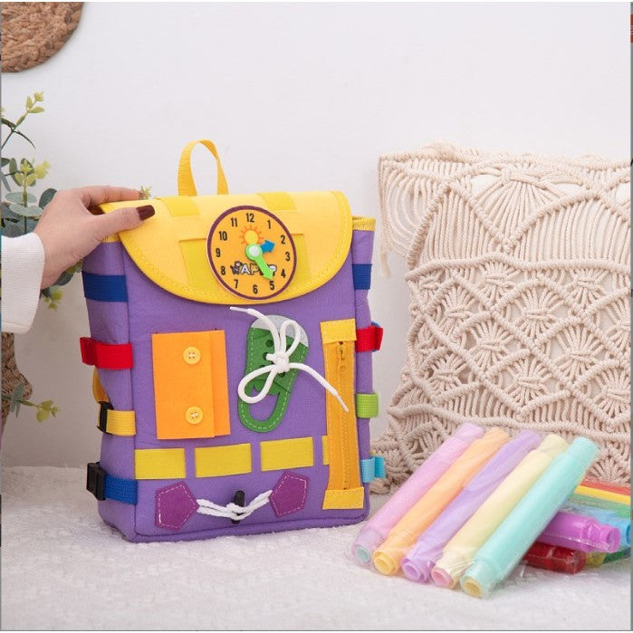 Ghiozdan Montessori, Flippy, pentru Copii 2-6 ani, Fidget Pop, cu Catarame si Fermoare, Jucarii Senzoriale, Activitate