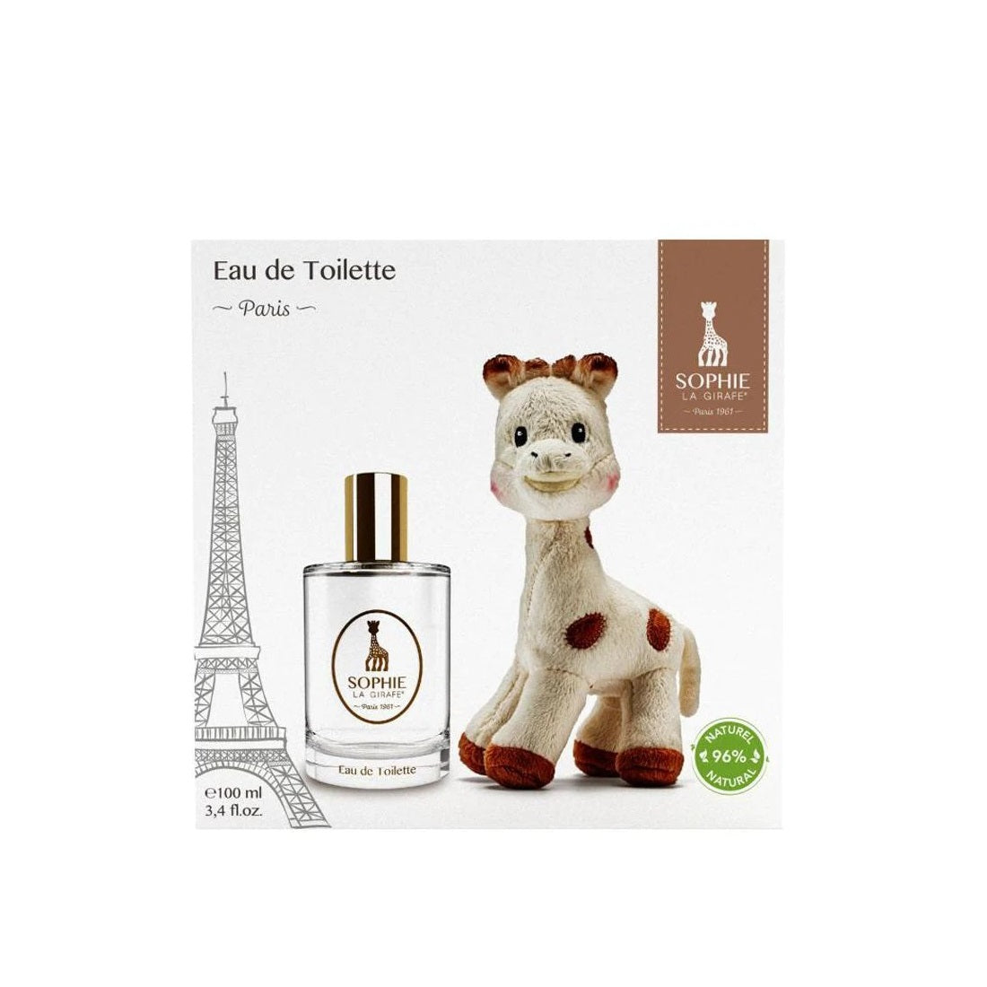 Gift Box Set Sophie la Girafe: Sophie La Girafe, Giraffe, Collectible Plush Toy, 0+ months + Paris, Eau De Toilette, For Boys, 100 ml - Olmarkt