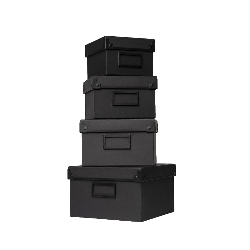 Gift Boxes Set Depot: DEPOT, GWP Cardboard Box, Black, 13 x 13 x 9 cm + DEPOT, GWP Cardboard Box, Black, 15.5 x 15.5 x 10 cm + DEPOT, GWP Cardboard Box, Black, 17.5 x 17.5 x 11 cm + DEPOT, GWP Cardboard Box, Black, 19.5 x 19.5 x 12 cm - Olmarkt