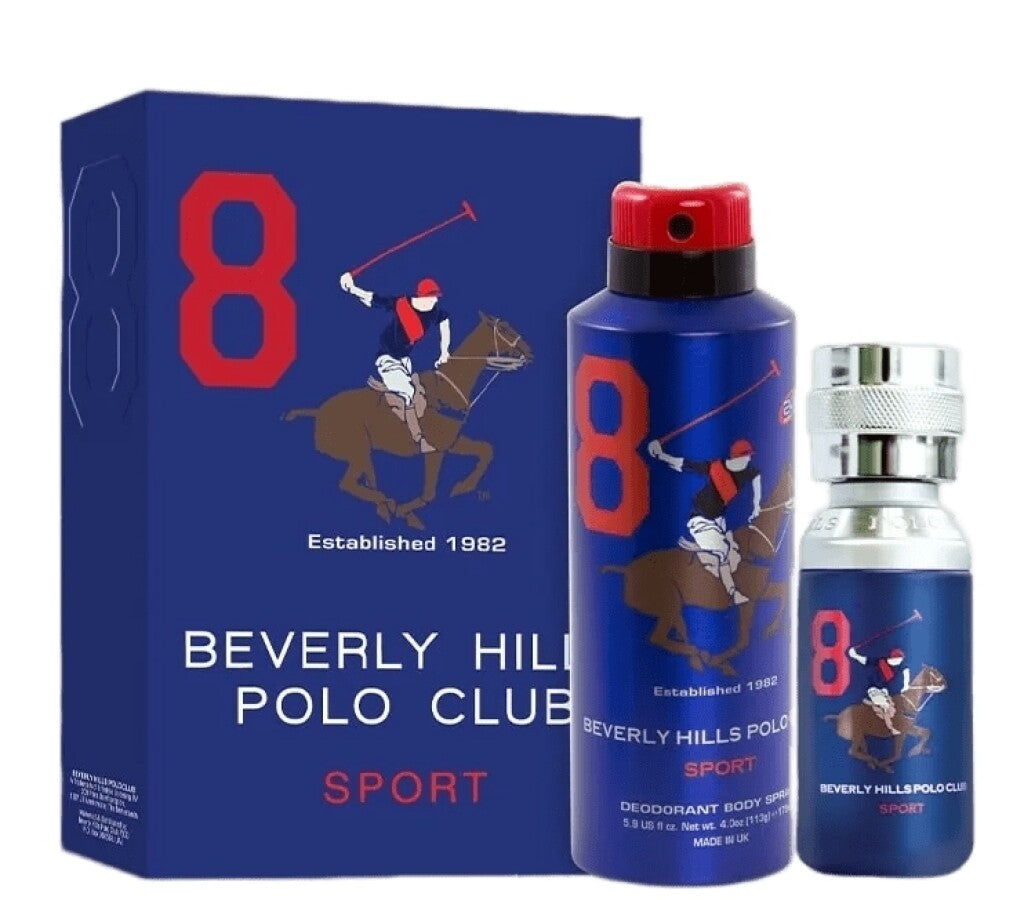 Gift Set Beverly Hills Polo Club: 1982 - Sport 8, Eau De Toilette, For Men, 100 ml + 1982 - Sport 8, Anti-Perspirant, Deodorant Spray, For Men, 175 ml - Olmarkt