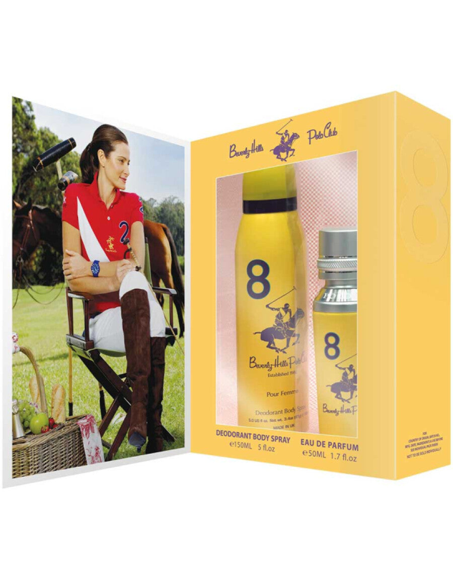 Gift Set Beverly Hills Polo Club: 1982 - Sport 8, Eau De Parfum, For Women, 50 ml + 1982 - Sport 8, Anti-Perspirant, Deodorant Roll-On, For Men, 50 ml - Olmarkt