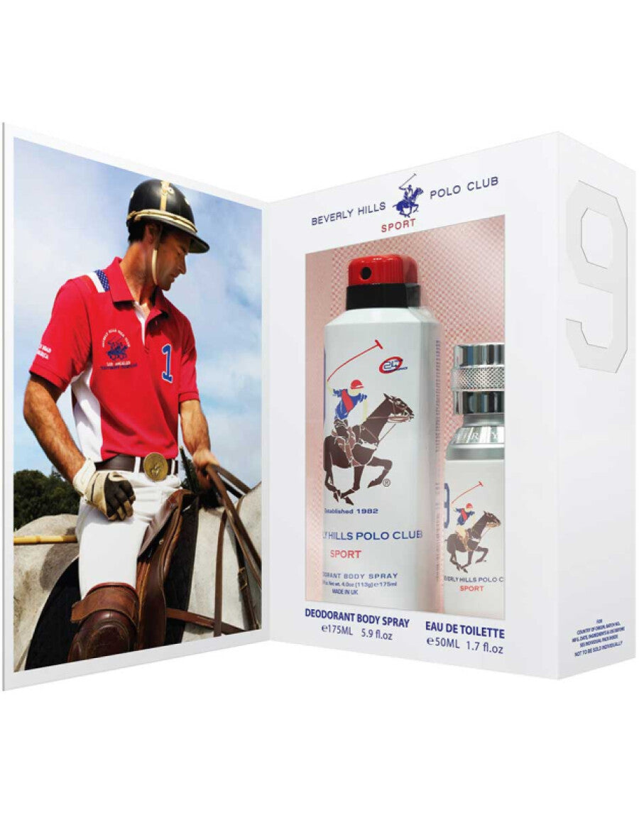 Gift Set Beverly Hills Polo Club: 1982 - Sport 8, Eau De Toilette, For Men, 50 ml + 1982 - Sport 9, Anti-Perspirant, Deodorant Spray, For Women, 150 ml - Olmarkt