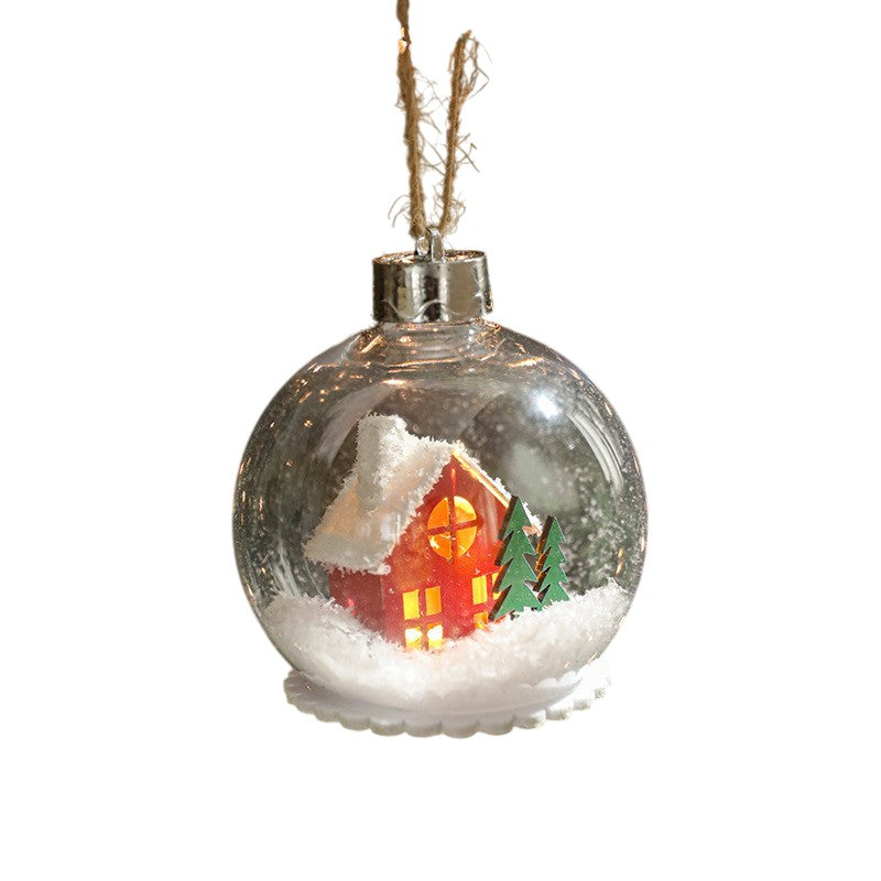 Glob pentru Bradul de Craciun LED, Flippy, Model A, Glob Transparent cu Figurina Casa si Braduti iluminat LED,