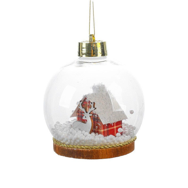 Glob pentru Bradul de Craciun LED, Flippy, Model B, Glob Transparent cu Figurina Casa si Ren iluminat LED, Diametrul 10