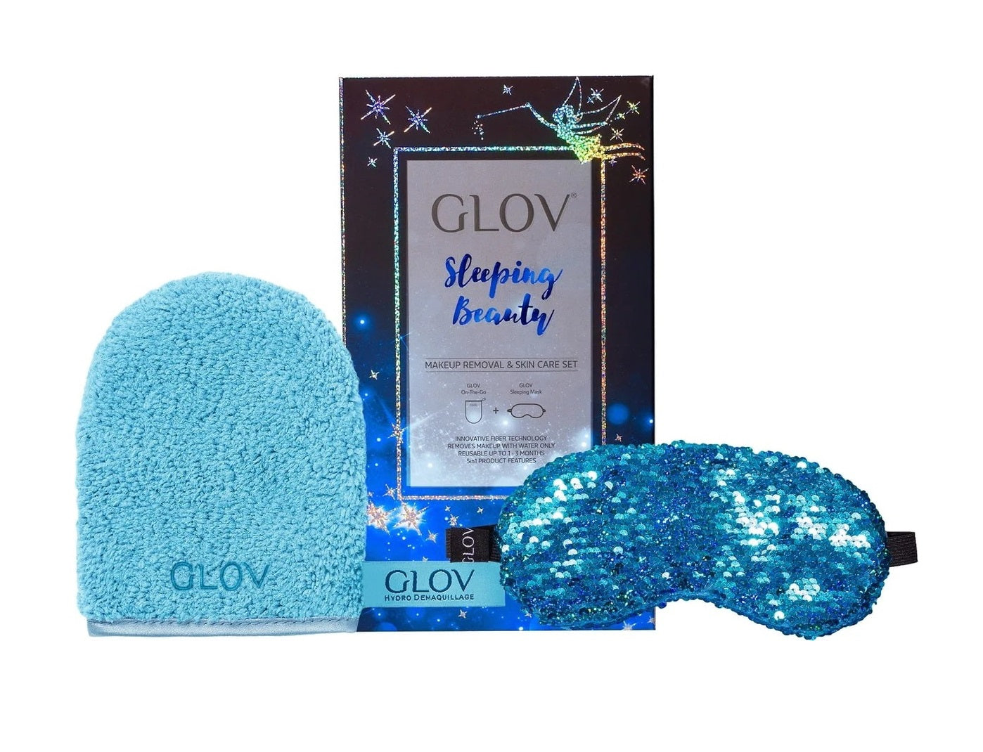 Glov Sleeping Beauty Set Glov: Sleeping Beauty, Sleep Mask, Blue + Sleeping Beauty, Textile Makeup Remover Glove, Bouncy Blue - Olmarkt