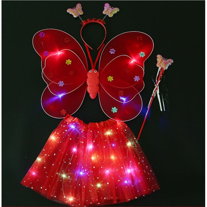 Costum Fluturas cu Aripi Modelabile Luminoase pentru Copii, Flippy, Fusta din Tul cu Lumini, Bagheta si Bentita, 4