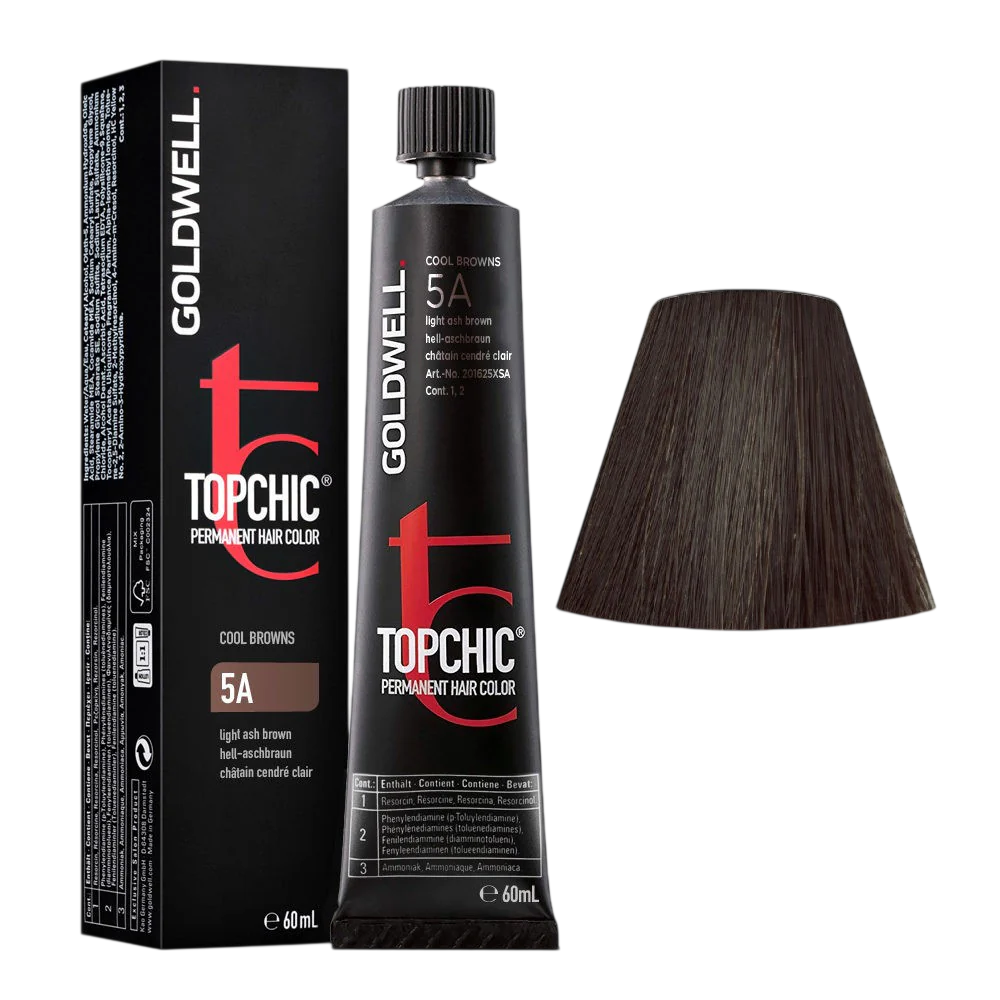 Goldwell, Topchic Naturals, Vopsea permanentă de păr, 5A Light Ash Brown, 60 ml