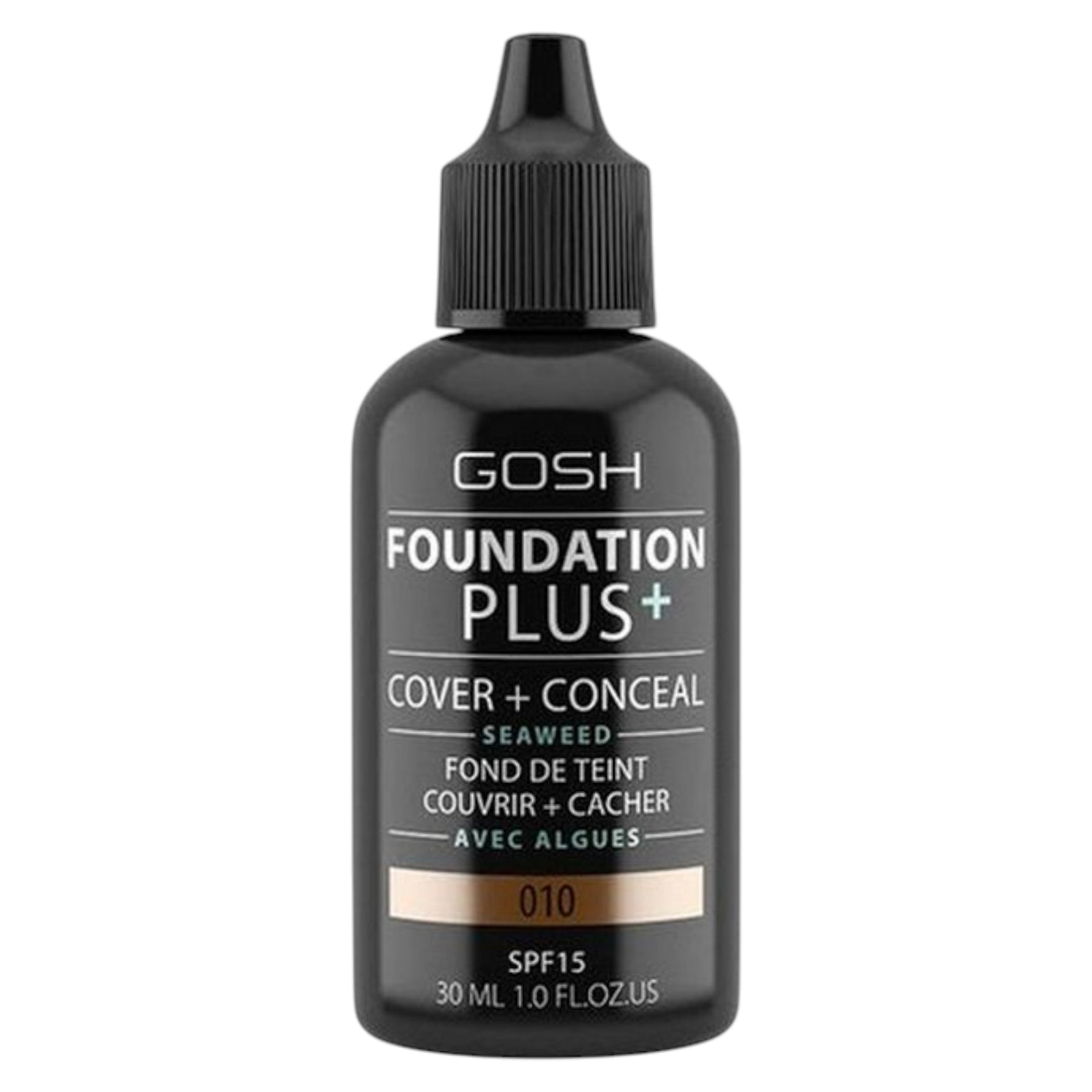 Gosh, Foundation Plus+, Cover & Conceal, Fond de ten lichid, 010, Bronzat, SPF15, 30 ml