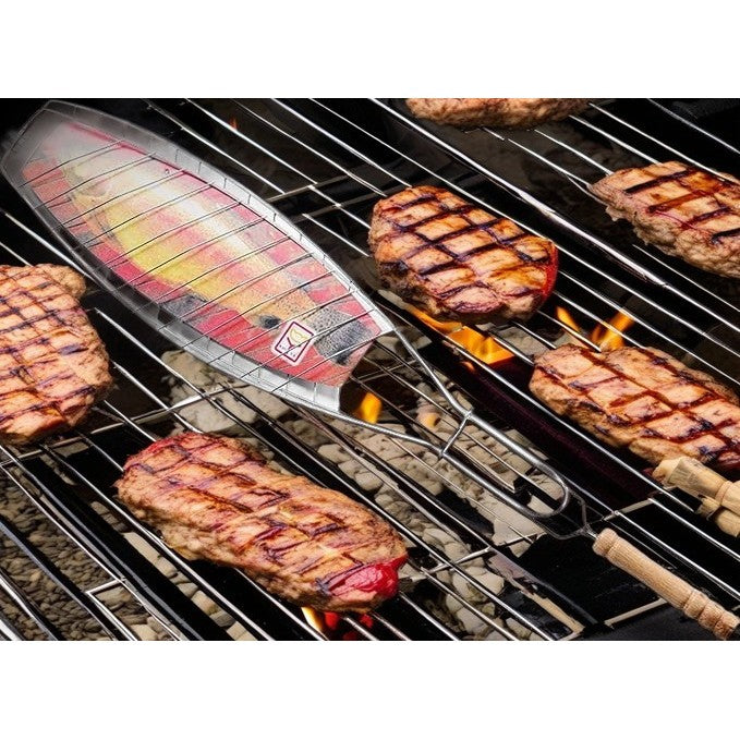 Gratar Grill Inox pentru Peste, Flippy, cu Maner, de Dimensiuni Reduse, Usor de Transportat si Depozitat, Argintiu,