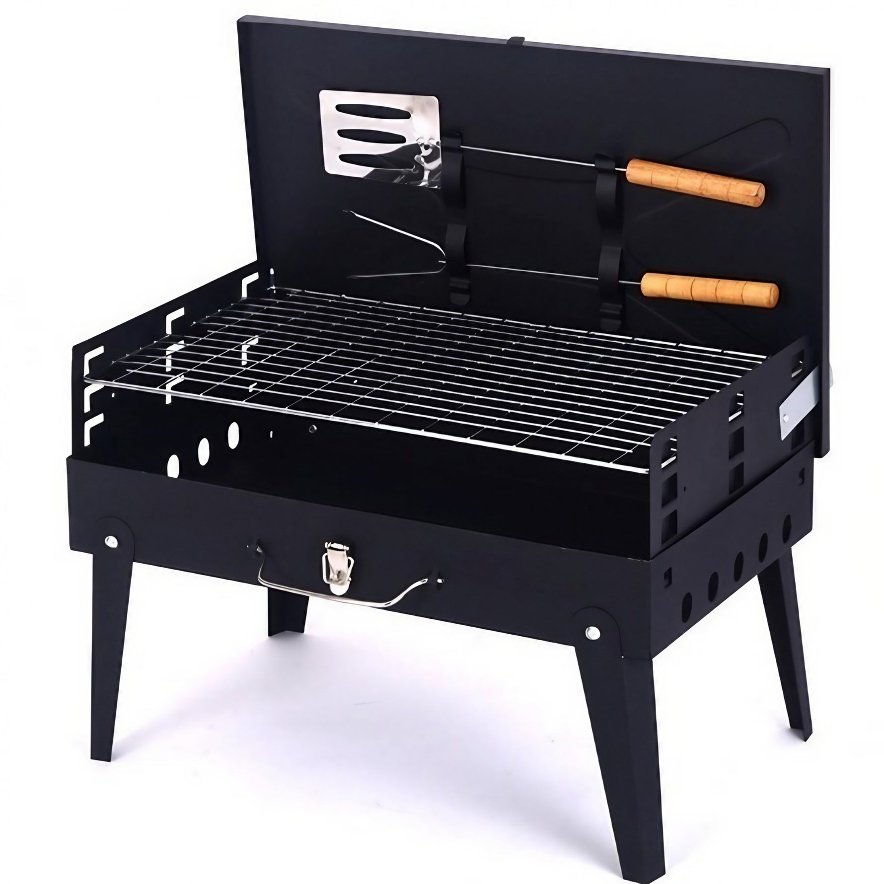 Gratar Portabil, Flippy, Pliabil, Tip Servieta, cu Accesorii pentru Gatit Incluse, Confectionat din Metal, 46x43x26 cm,