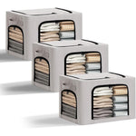 Cutie de Depozitare, Flippy, cu 3 Ferestre cu Fermoar Bidirectional, Cadru din Otel, Impermeabil, 38L, 42 x 30 x 30 cm,