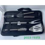Set 3 Ustensile pentru Gratar, Flippy, din Otel Inoxidabil, Geanta Oxford, Argintiu