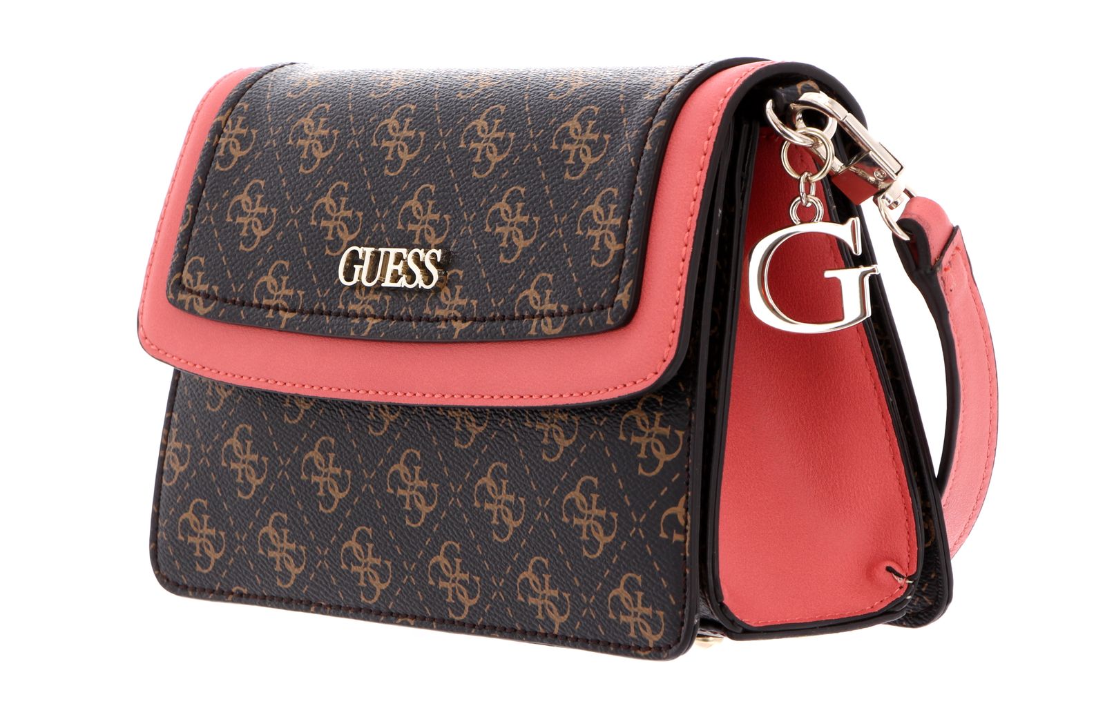 Guess, Camy, Piele sintetică, Logo 4G, Geantă textilă crossbody, Coral/Maro, Pentru femei - Olmarkt